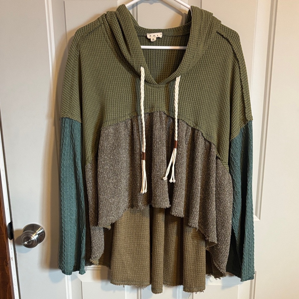 POL Olive and Charcoal Textured Hoodie.  Fits oversized.